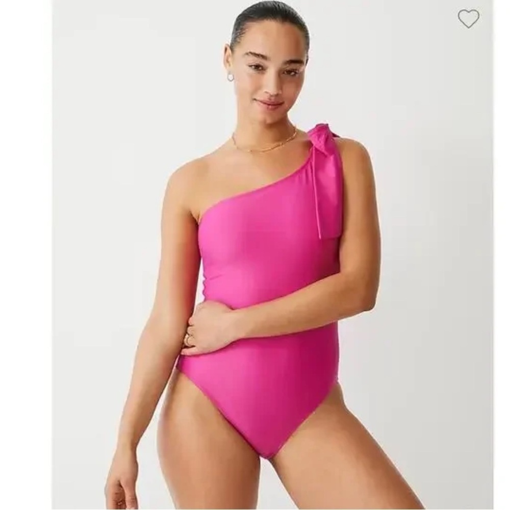 J. Crew 2023 Bow One Shoulder One Piece Swimsuit Radiant Fuschia